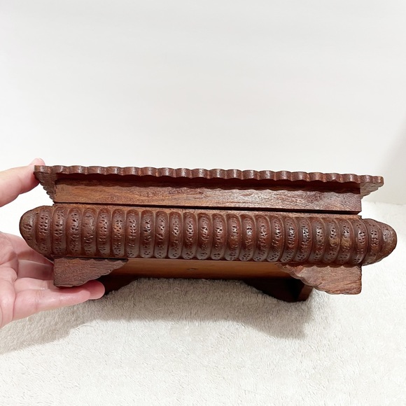 Wood Hand Craved Leaf Print Storage Box Junk Journal Supply Boho Organizer - Picture 4 of 13